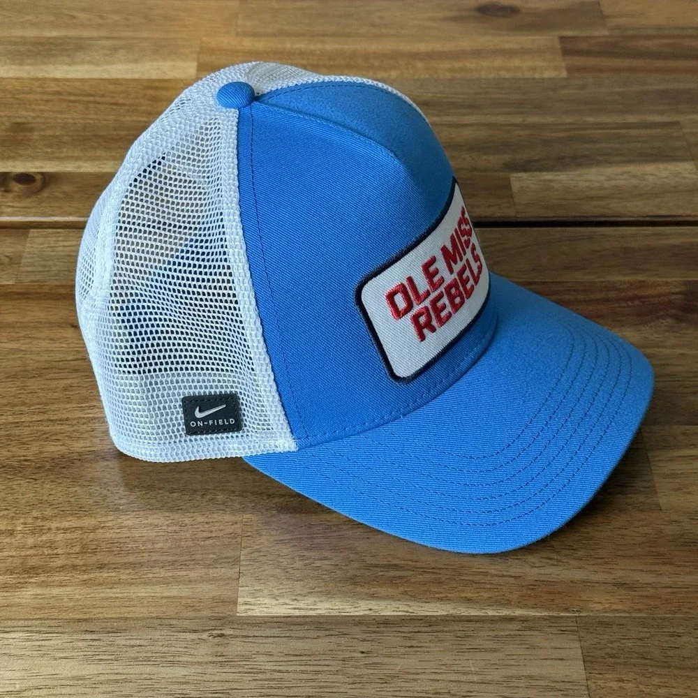 Nike Powder Blue Ole Miss Rebels 2025 On-Field Rise Trucker Adjustable YOUTH HAT